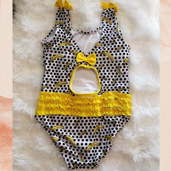 NWOT Girl's Banana Polka Dot One-Piece Swimsuit - Picture 2 of 4